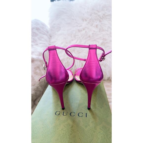 GUCCI  Ilse Metallic Leather Sandals - Fuxia 38.5 - Picture 5 of 12